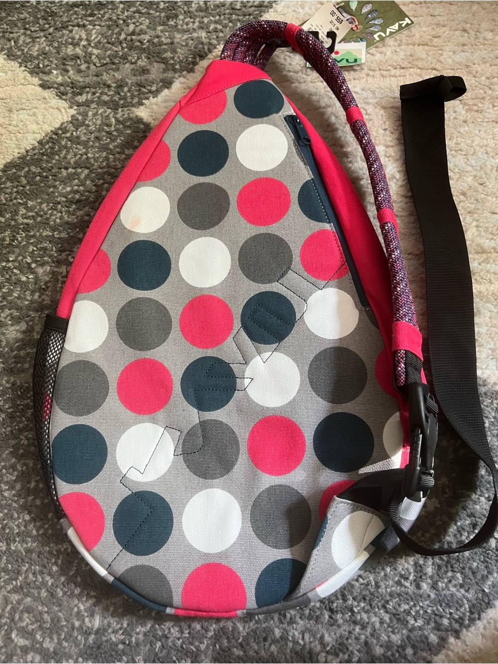 Kavu Pink and Gray Polka Dot Sling Backpack - Picture 2 of 3